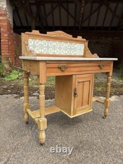 Antique Pine Marble Tiled Back Wash Stand Vanity Bathroom Unit