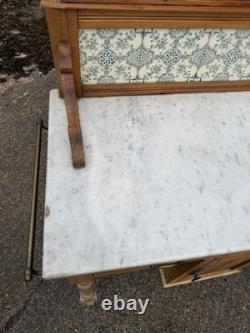 Antique Pine Marble Tiled Back Wash Stand Vanity Bathroom Unit