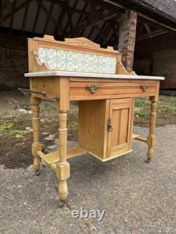 Antique Pine Marble Tiled Back Wash Stand Vanity Bathroom Unit