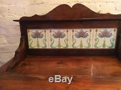 Antique Pine Wash Stand Tile Backed Art Nouveau Bathroom Bedroom Drawers Vanity
