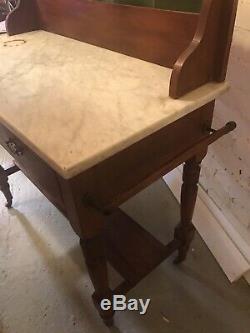 Antique Tile Backed Bathroom Wash Stand Vanity Unit Vintage Drawers Green Marble