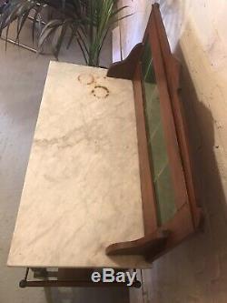 Antique Tile Backed Bathroom Wash Stand Vanity Unit Vintage Drawers Green Marble