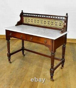 Antique Victorian marble top tiled back washstand vanity dressing table