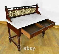 Antique Victorian marble top tiled back washstand vanity dressing table
