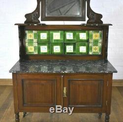 Antique carved Victorian marble top tiled back washstand vanity dressing table