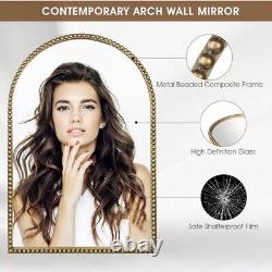 Arched Wall Mirror for Bathroom 24x36 Metal Beaded Frame Decorative, GarageBin