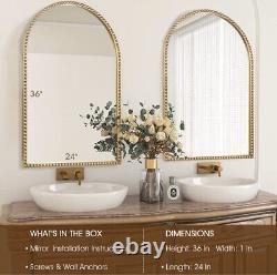 Arched Wall Mirror for Bathroom 24x36 Metal Beaded Frame Decorative, GarageBin