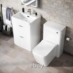 Arcum 600mm 2 Drawer Vanity Basin Unit, WC Unit & Elora Back to Wall Toilet Whit