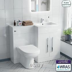 Aric RH 1100mm Vanity Basin Unit, WC Unit & Welbourne Back To Wall Toilet White