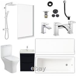 Arko Complete Bathroom Suite, Bath Shower, Screen, Black Vanity, Toilet, Taps
