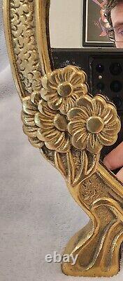 Art Deco Nouveau Solid Brass 10 Lady Flower Mirror Easel Back