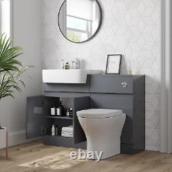 Aurora Bathroom Toilet WC Basin Sink Vanity Unit Combination Grey Gloss 600mm