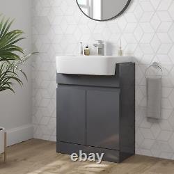 Aurora Bathroom Toilet WC Basin Sink Vanity Unit Combination Grey Gloss 600mm