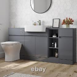 Aurora Bathroom Toilet WC Vanity Unit Basin Sink Combination Grey Gloss 1720mm