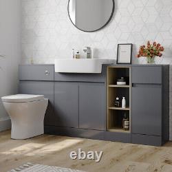 Aurora Bathroom Toilet WC Vanity Unit Basin Sink Combination Grey Gloss 1720mm