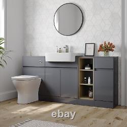 Aurora Bathroom Toilet WC Vanity Unit Basin Sink Combination Grey Gloss 1720mm