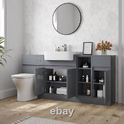 Aurora Bathroom Toilet WC Vanity Unit Basin Sink Combination Grey Gloss 1720mm