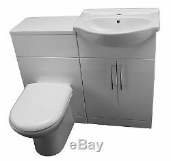 BACK TO WALL VANITY UNIT CERAMIC SINK BASIN WC UNIT TOILET PAN WHITE 1150mm WIDE