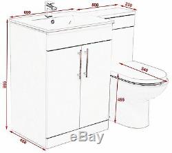 BATHROOM VANITY UNIT BACK TO WALL SLIM WC TOILET CISTERN BASIN SINK TAP 1100mm