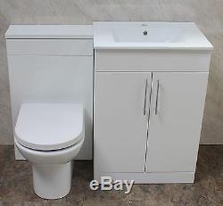 BATHROOM VANITY UNIT BACK TO WALL SLIM WC TOILET CISTERN BASIN SINK TAP 1100mm