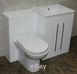 BATHROOM VANITY UNIT BACK TO WALL WC TOILET CISTERN BASIN SINK TAP 1100mm WHITE