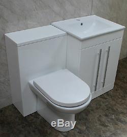 BATHROOM VANITY UNIT BACK TO WALL WC TOILET CISTERN BASIN SINK TAP 1100mm WHITE