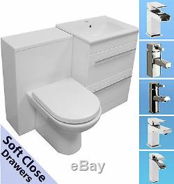 BATHROOM VANITY UNIT BACK TO WALL WC TOILET CISTERN BASIN SINK TAP 1100mm WIDE