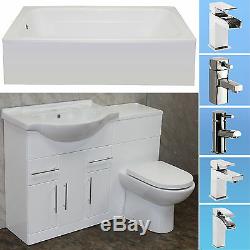 BATHROOM VANITY UNIT SINK ACRYLIC BATH 1700 x 700 BACK TO WALL TOILET CISTERN