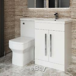 Back To Wall Toilet White Vanity Unit Cabinet Basin Sink Bathroom Combined Suite