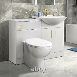 Back to Wall BTW WC Pan Toilet Concealed Cistern, Seat & Vanity Unit Tap Brass