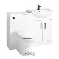 Back to Wall BTW WC Pan Toilet Concealed Cistern, Seat & Vanity UnitTap Black
