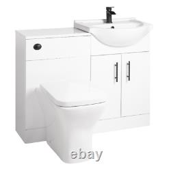Back to Wall BTW WC Pan Toilet Concealed Cistern, Seat & Vanity UnitTap Black