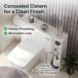 Back to Wall Toilet Unit 800mm White Vanity WC Unit with Storage