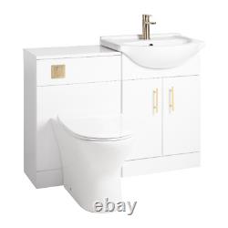 Back to Wall WC Pan Toilet Concealed Cistern, Seat, Vanity UnitTap Brushed Brass