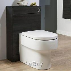 Back to Wall WC Toilet Pan Unit Black Ash Wood Vanity Unit Concealed Cistern