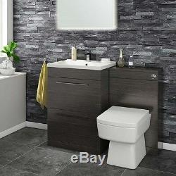 Back to Wall WC Toilet Pan Unit Black Ash Wood Vanity Unit Concealed Cistern
