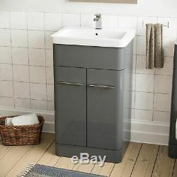 Basin Sink Grey Vanity Cabinet Unit and Back to Wall WC Toilet Pan & Seat Lorey