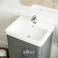 Basin Sink Grey Vanity Cabinet Unit and Back to Wall WC Toilet Pan & Seat Lorey