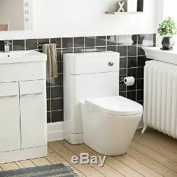 Basin Sink White Vanity Cabinet Unit and Back to Wall Toilet Bathroom Lorey
