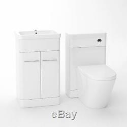 Basin Sink White Vanity Cabinet Unit and Back to Wall Toilet Bathroom Lorey