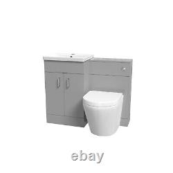 Basin Vanity Cabinet, WC Unit Grey & Rimless Back To Wall Toilet