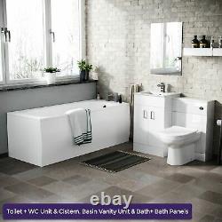 Basin Vanity & WC Toilet Pan Soft Close and Bath + Panel Bathroom Suite Nanuya