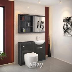 Bathroom 1700mm Shower Bath Suite with Grey Silver Vanity Unit Toilet and Sink