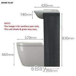 Bathroom 1700mm Shower Bath Suite with Grey Silver Vanity Unit Toilet and Sink