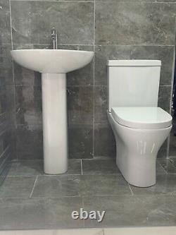 Bathroom 4 Piece Bathroom Suite Toilet WC Basin Pedestal Round Soft Close Seat