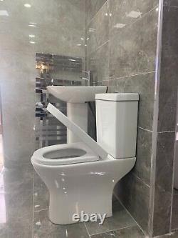 Bathroom 4 Piece Bathroom Suite Toilet WC Basin Pedestal Round Soft Close Seat