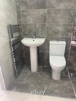 Bathroom 4 Piece Bathroom Suite Toilet WC Basin Pedestal Round Soft Close Seat