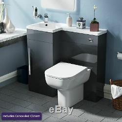 Bathroom 900 mm Grey LH Basin Sink Vanity Unit WC Back To Wall Toilet Debra