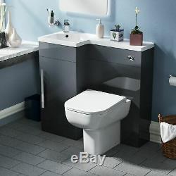 Bathroom 900 mm Grey LH Basin Sink Vanity Unit WC Back To Wall Toilet Lovane