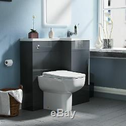Bathroom 900 mm Grey RH Basin Sink Vanity Unit WC Back To Wall Toilet Lovane